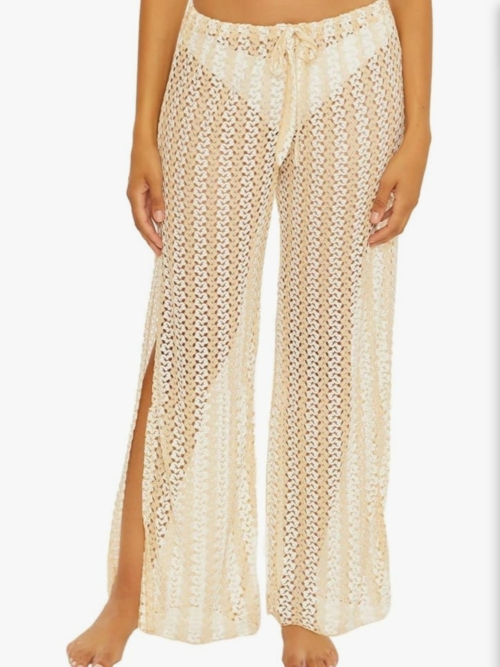 Becca NWT Size LARGE Cover-Up Pants in Metallic Cream Retail $88 - Picture 2 of 2